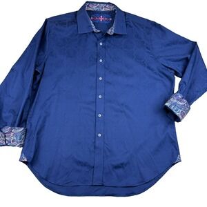 Robert Graham Shirt Mens 2XL Blue Salisbury Damask Cotton Classic Fit Button Up